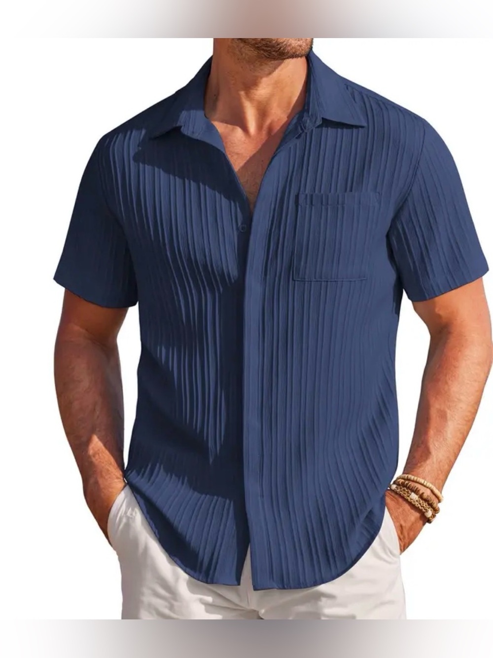 Coofandy Short-Sleeve Textured Shirt Navy Medium NWT IN PACKAGE